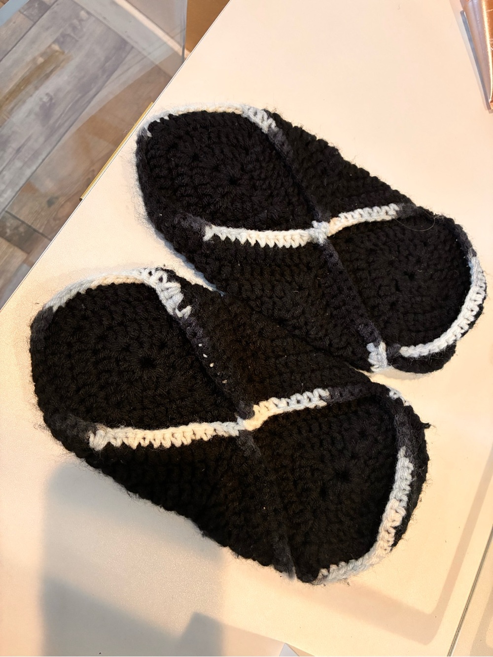 Men's Black & White Crochet Slip-On Loafers